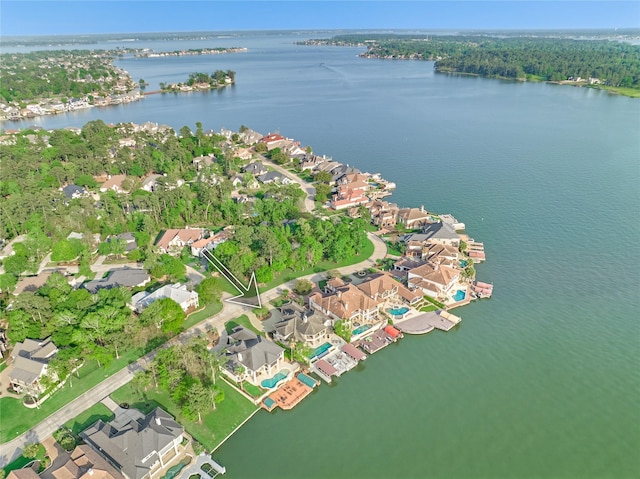 birds eye view of property featuring a residential view and a water view