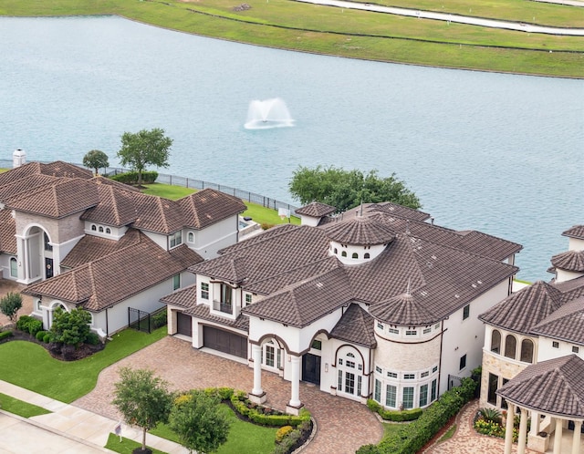aerial view with a water view