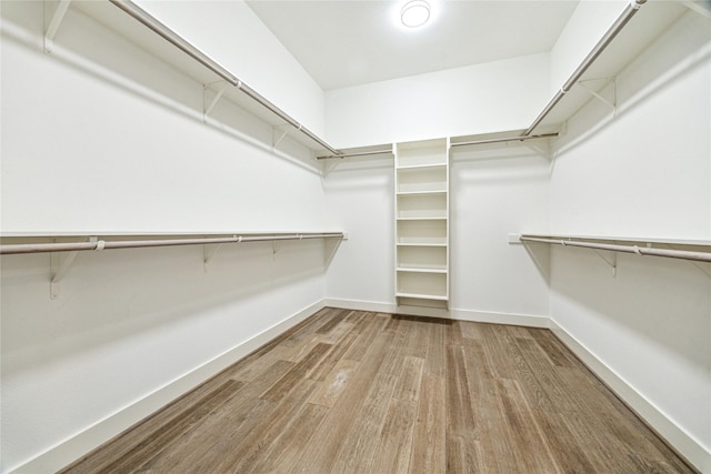 walk in closet with wood finished floors
