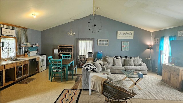 101 Plantation Dr, Waller, TX 77484 - living area featuring lofted ceiling and light carpet
