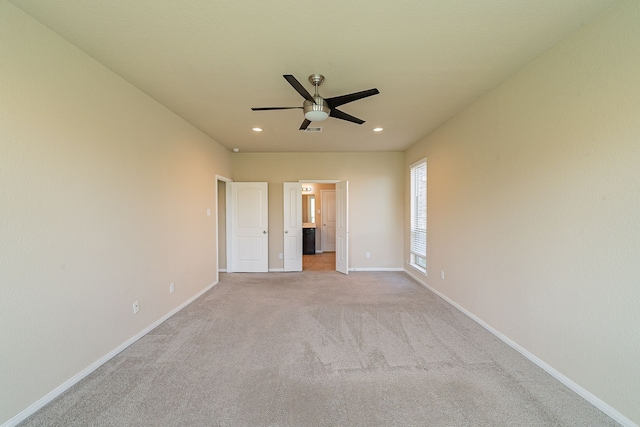 18922 Deer Trace Dr, Crosby, TX 77532 - unfurnished bedroom with recessed lighting, baseboards, carpet flooring, ceiling fan, and ensuite bathroom