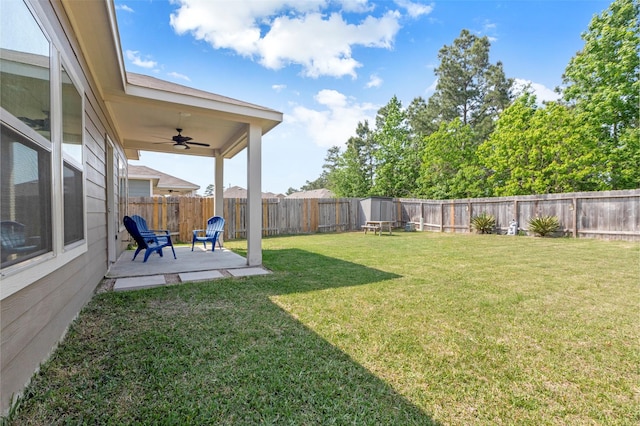 438 Camas Creek Ln, Magnolia, TX 77354 - view of yard featuring a patio, a ceiling fan, and a fenced backyard