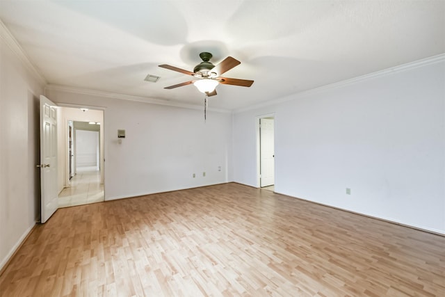 9402 Stockport Dr, Spring, TX 77379 - empty room with light wood-style flooring, a ceiling fan, ornamental molding, and baseboards