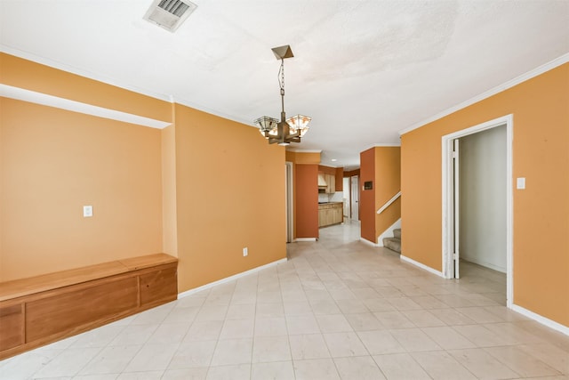 9402 Stockport Dr, Spring, TX 77379 - unfurnished room featuring a chandelier, crown molding, stairway, and baseboards