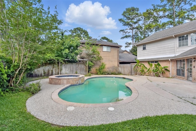 9402 Stockport Dr, Spring, TX 77379 - view of swimming pool with a fenced backyard, a patio area, and a pool with connected hot tub