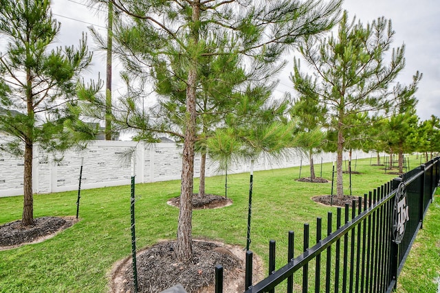 view of yard featuring a water view and fence