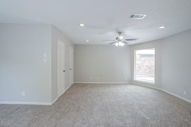 5893 Southern Hills Dr, Houston, TX 77069 - carpeted empty room with ceiling fan, baseboards, visible vents, and recessed lighting