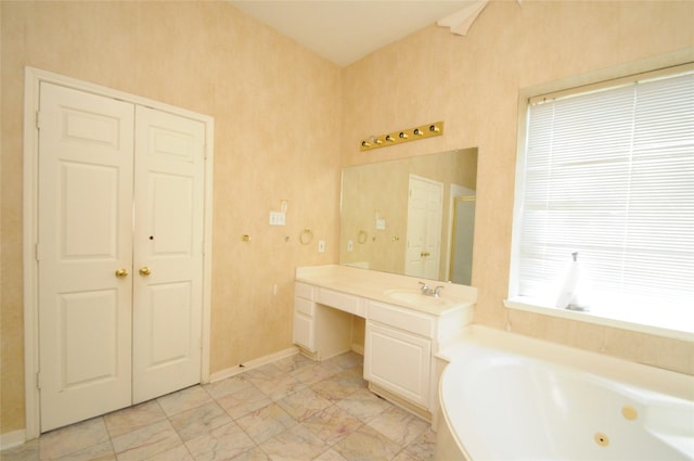 2631 Plantation Hollow Ct, Missouri City, TX 77459 - full bath with a shower stall, a jetted tub, vanity, baseboards, and marble finish flooring