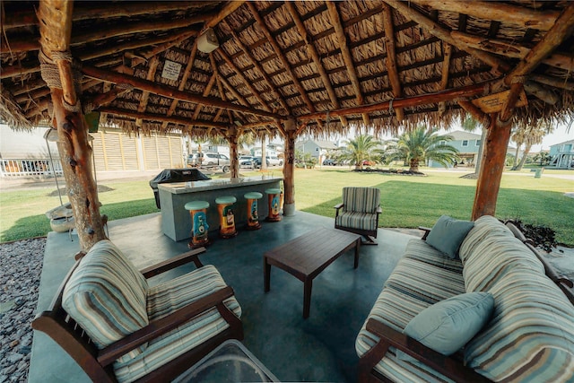 view of patio with a gazebo and outdoor lounge area