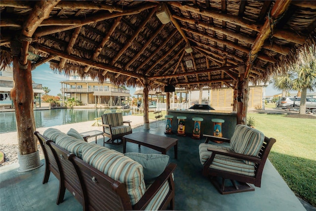 view of patio / terrace with an outdoor hangout area and a gazebo