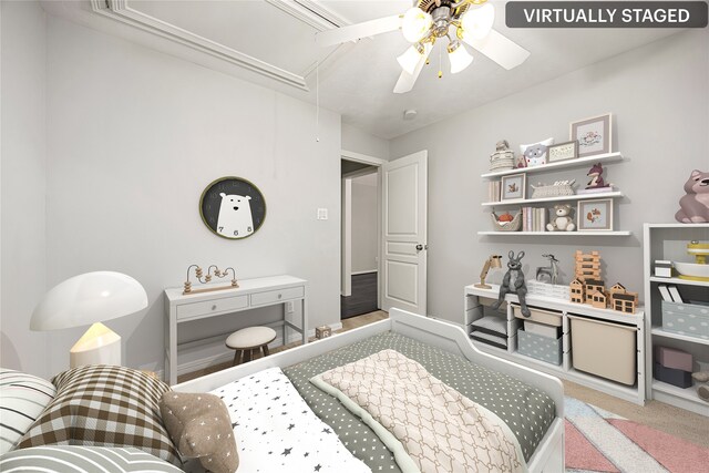 2634 Couch St, Houston, TX 77008 - carpeted bedroom featuring attic access and a ceiling fan
