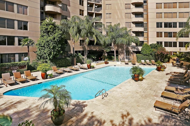 pool with a patio
