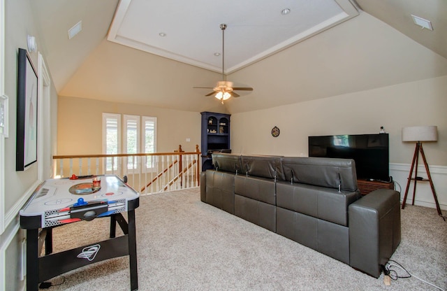 6711 Pebble Beach Dr, Houston, TX 77069 - carpeted living area featuring ceiling fan and lofted ceiling