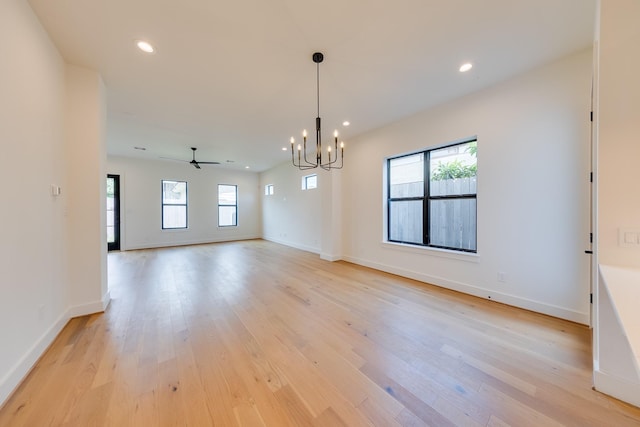 interior space featuring recessed lighting, a wealth of natural light, and light wood-style flooring