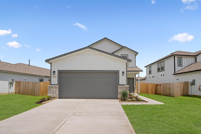 16899 Needlepoint Dr, Conroe, TX 77302 - view of front of property featuring board and batten siding, driveway, stone siding, and a garage