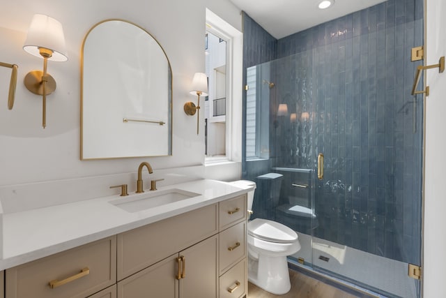 3826 Wilmer St, Houston, TX 77003 - full bathroom with recessed lighting, vanity, a stall shower, and toilet
