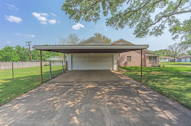 1345 10th St, Hempstead, TX 77445 - view of front facade with brick siding, an attached garage, fence, and a front yard