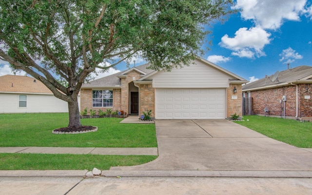 5823 Plantation Crest Dr, Katy, TX 77449 - single story home with a garage, brick siding, a front lawn, and concrete driveway