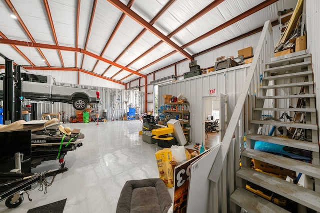 garage featuring metal wall