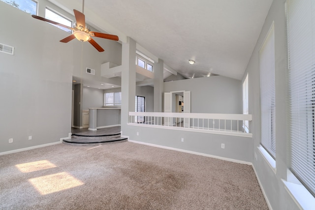 8810 Enchanted Forest Dr, Houston, TX 77088 - unfurnished living room featuring visible vents, a ceiling fan, and carpet