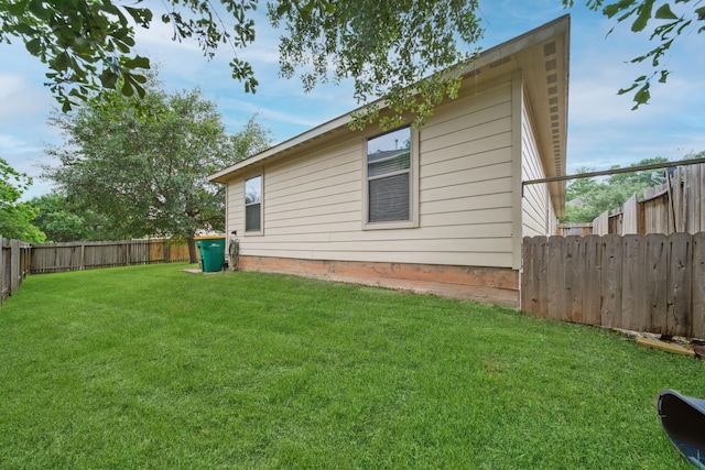 view of property exterior featuring a lawn and a fenced backyard