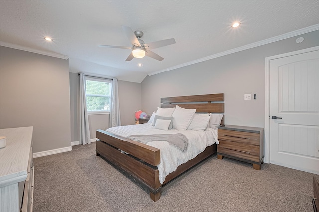 6015 Allentown Dr, Spring, TX 77389 - bedroom featuring light colored carpet, recessed lighting, baseboards, a ceiling fan, and crown molding