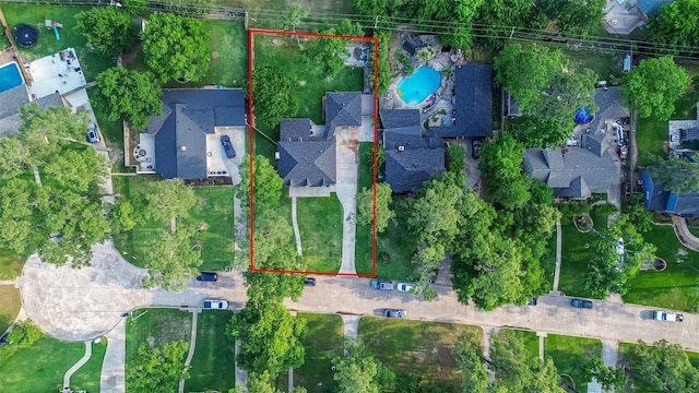 6015 Allentown Dr, Spring, TX 77389 - aerial view of property's location featuring a pool area and property parcel outlined