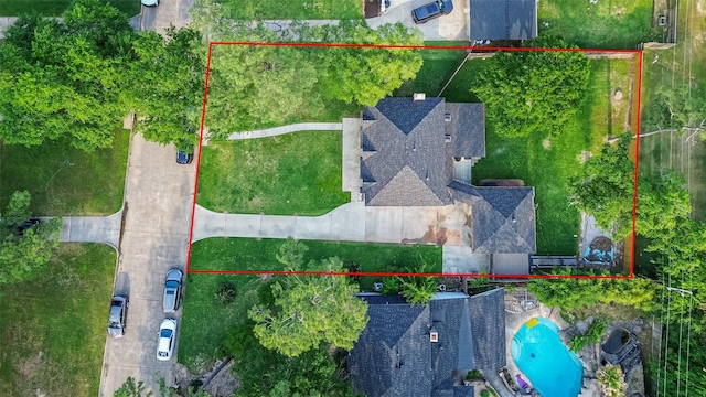 6015 Allentown Dr, Spring, TX 77389 - aerial overview of property's location with a pool and property parcel outlined