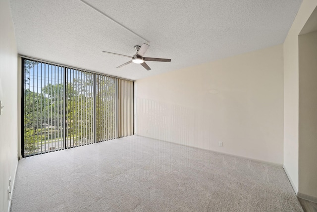 661 Bering Dr Unit 301, Houston, TX 77057 - spare room featuring floor to ceiling windows, a ceiling fan, carpet, and a textured ceiling