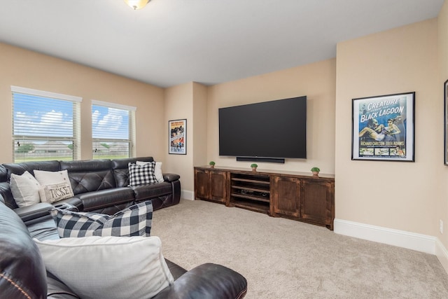living room with baseboards and carpet floors