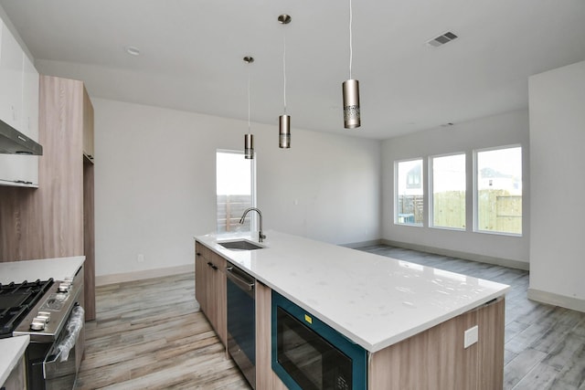 4012 Cusco Ln, Houston, TX 77045 - kitchen featuring modern cabinets, visible vents, appliances with stainless steel finishes, and a sink