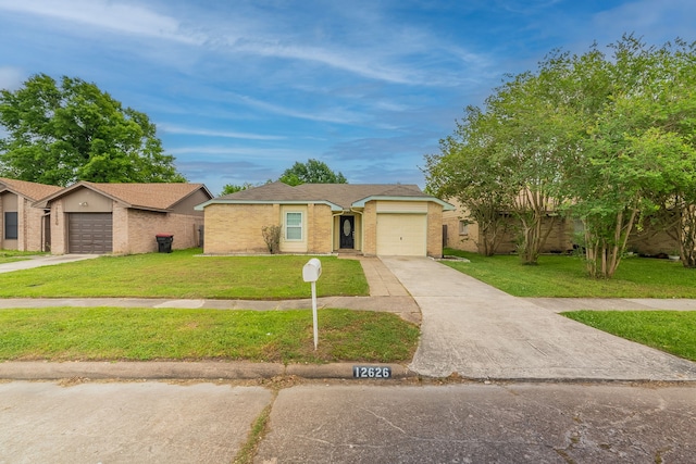 12626 Lacey Crest Dr, Houston, TX 77070 - single story home with an attached garage, a front lawn, driveway, and brick siding