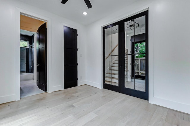 1907 Lauderdale St, Houston, TX 77030 - interior space featuring stairway, wood finished floors, a ceiling fan, and recessed lighting