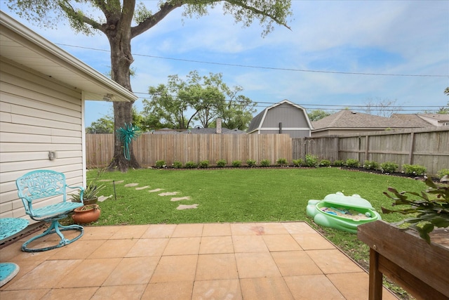view of yard featuring a patio area and a fenced backyard
