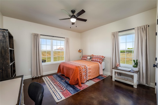 108 High Meadow Ct, Schulenburg, TX 78956 - bedroom with baseboards, a ceiling fan, and multiple windows