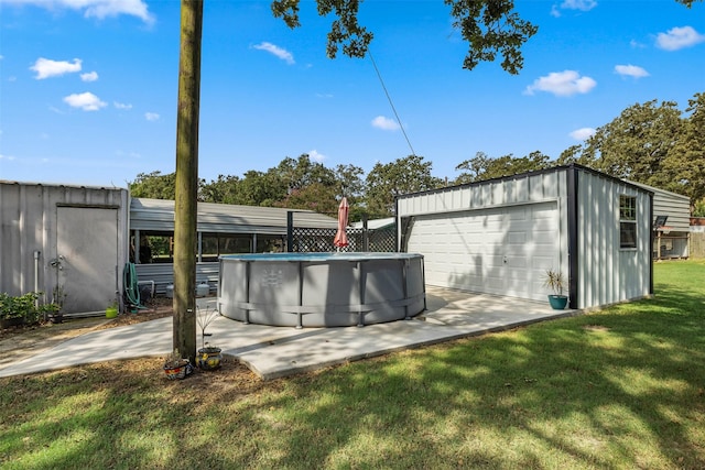 exterior space with an outdoor structure and an outdoor pool