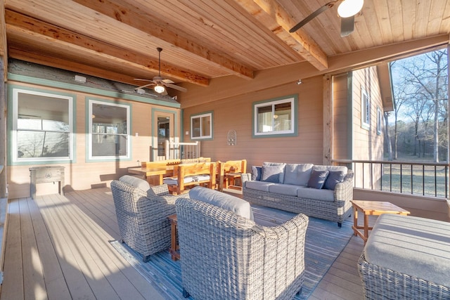 1222 Harts Creek Rd, Trinity, TX 75862 - wooden terrace with outdoor lounge area and a ceiling fan