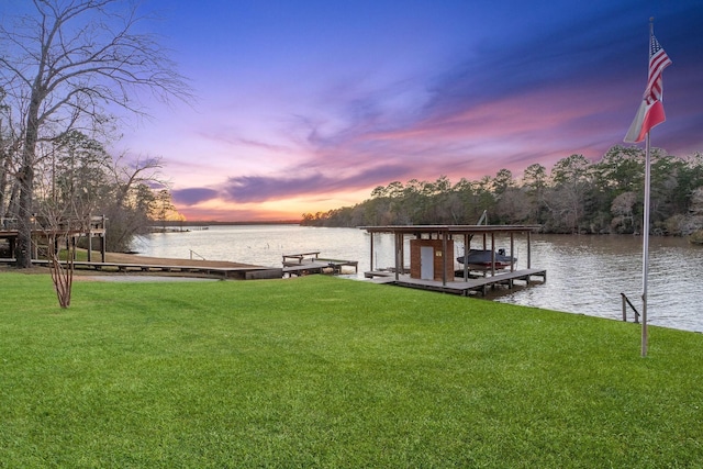 1222 Harts Creek Rd, Trinity, TX 75862 - dock area with a yard, boat lift, and a water view