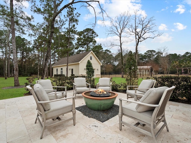 10539 Crestwater Cir, Magnolia, TX 77354 - view of patio with a fire pit and fence