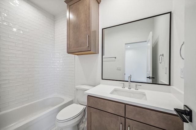bathroom with shower / bathtub combination, vanity, and toilet