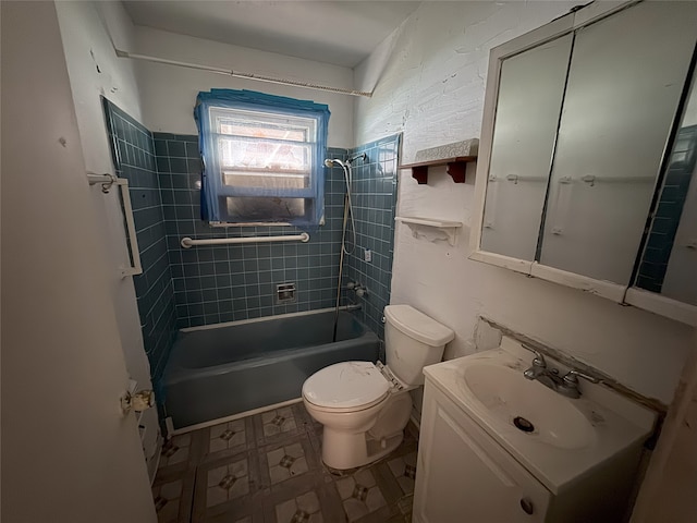 bathroom with vanity, toilet, bathing tub / shower combination, and tile patterned floors