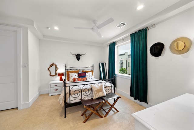 805 Fisher St Unit B, Houston, TX 77018 - bedroom with light carpet, recessed lighting, a ceiling fan, and baseboards