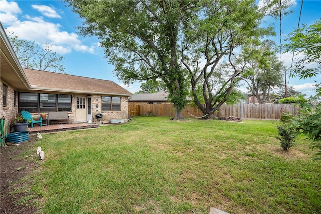 view of yard with a fenced backyard