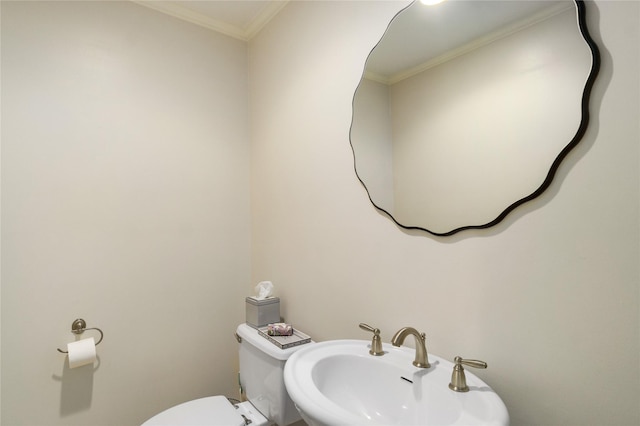 2104 Olympic Dr, League City, TX 77573 - bathroom featuring toilet, crown molding, and a sink