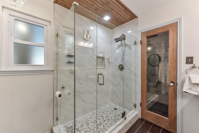 full bath featuring recessed lighting and a stall shower