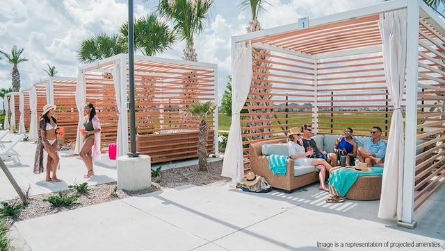 view of home's community featuring an outdoor living space and a patio area