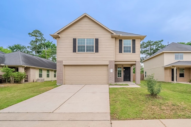 21423 Palma Grove Way, Houston, TX 77073 - view of front of property with a garage, brick siding, a front lawn, and concrete driveway