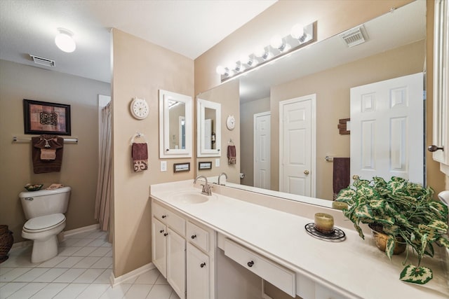 full bathroom with visible vents, tile patterned flooring, vanity, and toilet