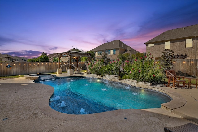 view of swimming pool with a fenced backyard, a pergola, and a patio