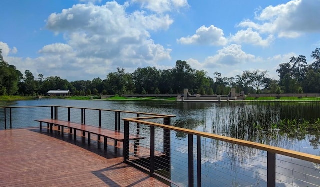 view of dock with a water view